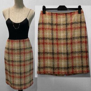 TALBOTS PLAID SKIRT WOOL BOUCLE TAN/RED/BLACK Size 6